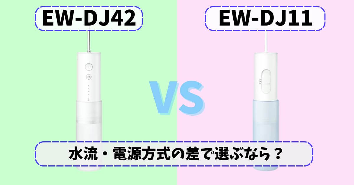 パナソニックEW-DJ42とEW-DJ11の違いを比較したサムネイル画像｜ポータブル型ジェットウォッシャーの水流・電源・洗浄範囲の違いと選び方を解説
