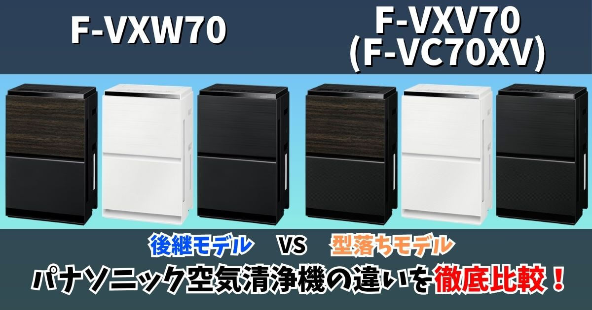 パナソニック空気清浄機F-VXW70とF-VXV70(F-VC70XV)の違いを比較したサムネイル画像｜後継モデルと型落ちモデルの比較