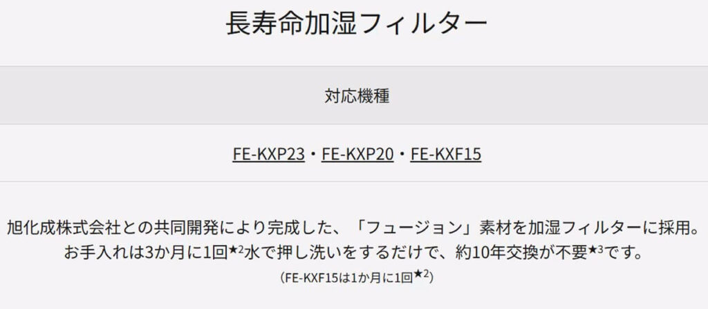 パナソニック加湿器FE-KXF15とFE-KXP20の長寿命加湿フィルター（約10年交換不要）