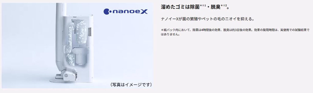パナソニック掃除機MC-NS100KのナノイーX機構（紙パック内のゴミを除菌・脱臭する仕組み）