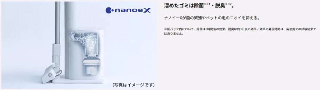 MC-NX700Kのクリーンドック内でナノイーXが除菌・脱臭するイメージ
