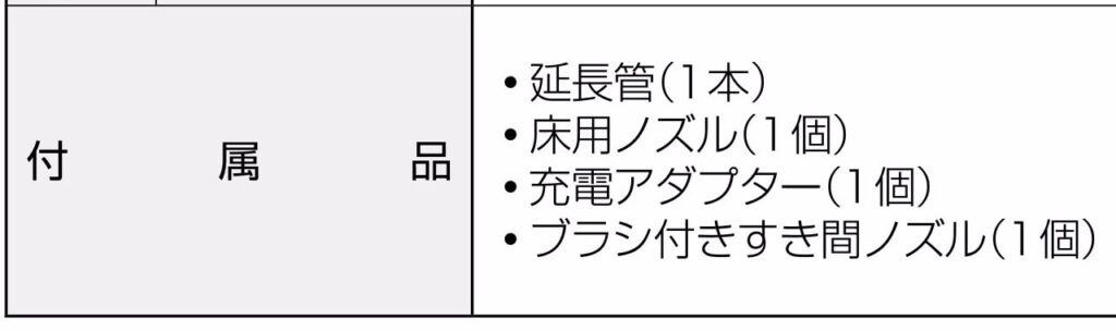 MC-PB60JY 付属品一覧 掃除機スタンドが含まれていないことを示す画像